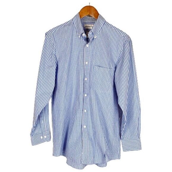 Van Heusen Other - Van Heusen 15.5 Mens Shirt Button Down Collar Front Top Blue White Checks